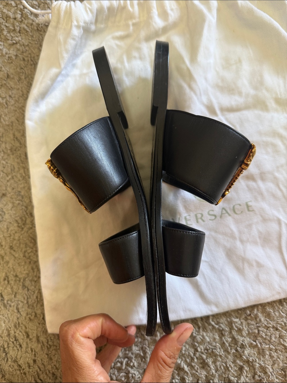 VERSACE BLACK VIRTUS FLAT SANDALS size 7 - Picture 12 of 14